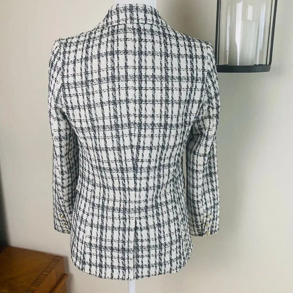 NEW Nanette Lepore Size 4 Double Breasted Tweed Blazer Jacket Plaid Career Work_7